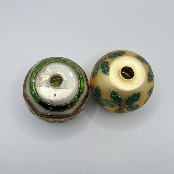2 Ornament 3" Ball Tea Light (Inc) Candle Holders Gold Frosted Glass Glitter Vtg - Picture 6 of 6
